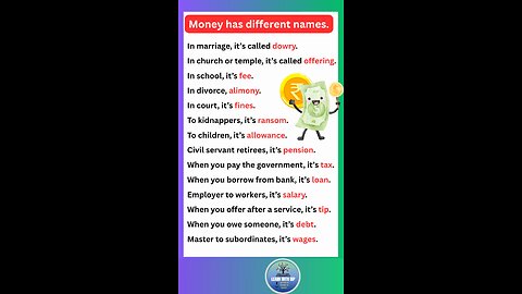 Money has different meaning and names according to uses in sentence #english #money #shorts