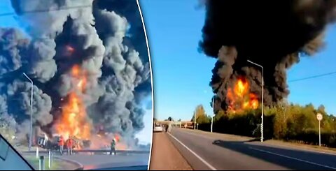 Truck collides with fuel train in Russia_ nearly 20 fuel-filled wagons overturn and burn