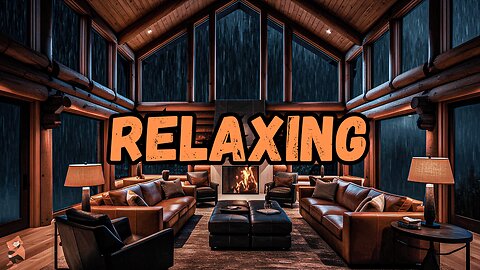 Dark Rainy Night Indoors: Cozy Fireplace Ambience with Relaxing Rain Sounds