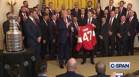 Stanley Cup Champ Panthers Give Trump 47 Jersey, Gold Stick