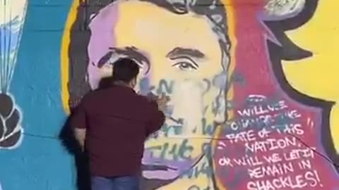 This artist is being praised nationwide for REPAIRING a Charlie Kirk mural after it was