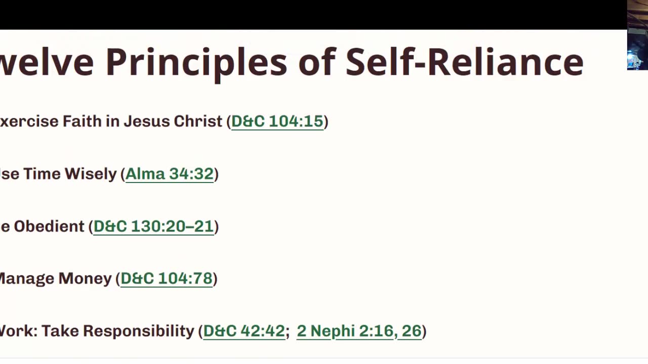 Principles of Self Reliance - Which Ones are We Working On -1-6-25