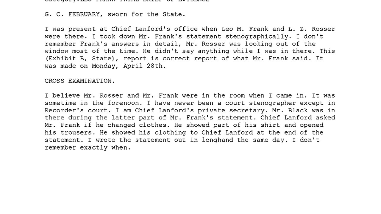 G C FEBRUARY, Sworn In For The State, 20th To Testify