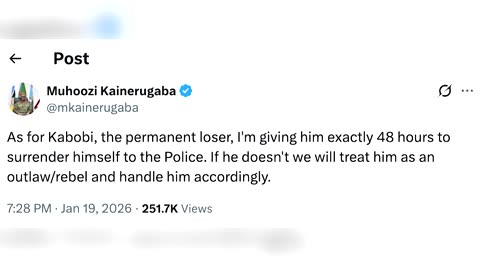 Uganda's military chief wishes death on hiding opposition leader