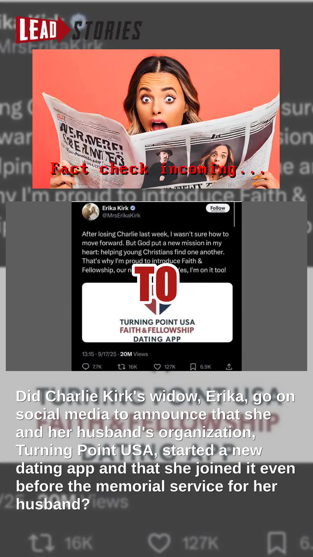 Fact Check: Erika Kirk Did NOT Start And Join A Faith & Fellowship Dating App