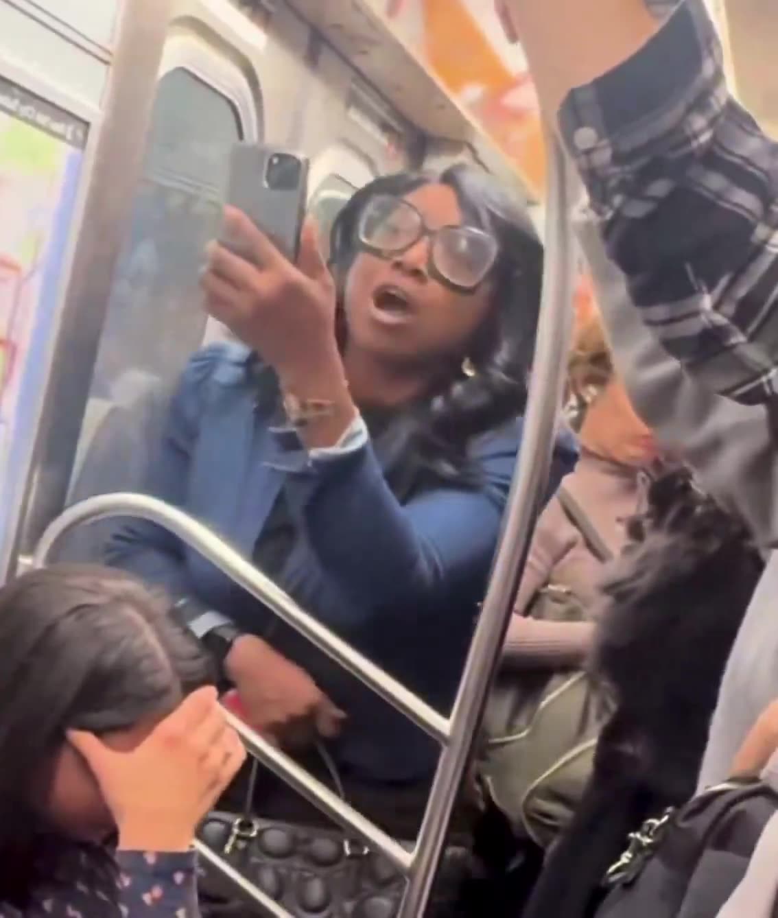 Black woman in Temu wig launches racist tirade against white commuters in NYC. 🇺🇸