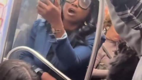 Black woman in Temu wig launches racist tirade against white commuters in NYC. 🇺🇸