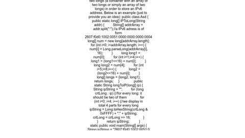 Conversion IPv6 to long and long to IPv6