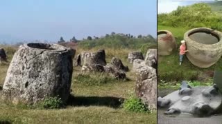 Ancient site of 'Plain of Jars' In the Xiangkhoang Plateau of Laos features 1000's of 10' tall stone cups