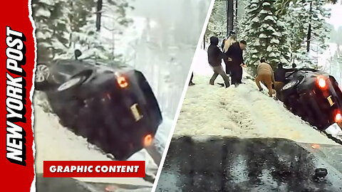 Dramatic moment SUV veers off cliff in Lake Tahoe