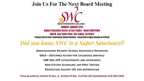 Eye of the STORM LIVE-> Southwestern College Board Meeting January 13, 2025