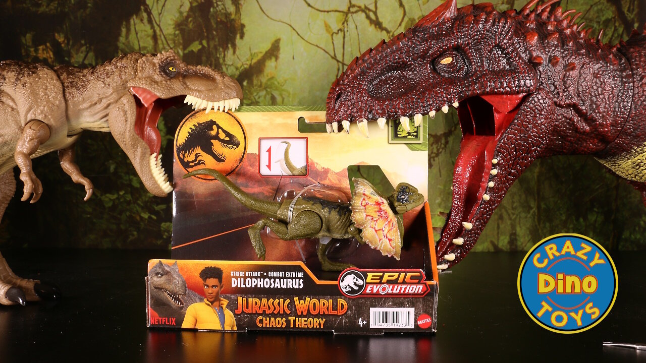 Jurassic World Chaos Theory Strike Attack Dilophosaurus unboxed 2025 T-Rex eats Baby Dinosaur