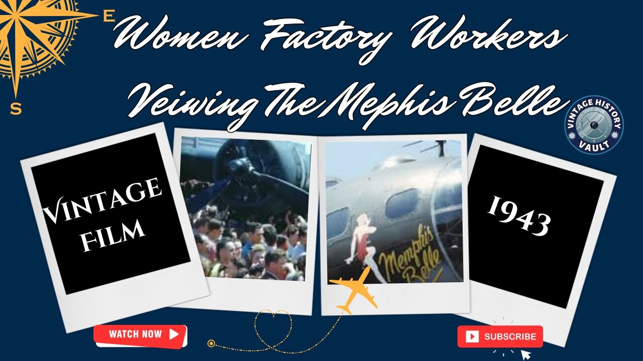 Vintage Film Women Factory Workers viewing the Memphis Belle 1943.