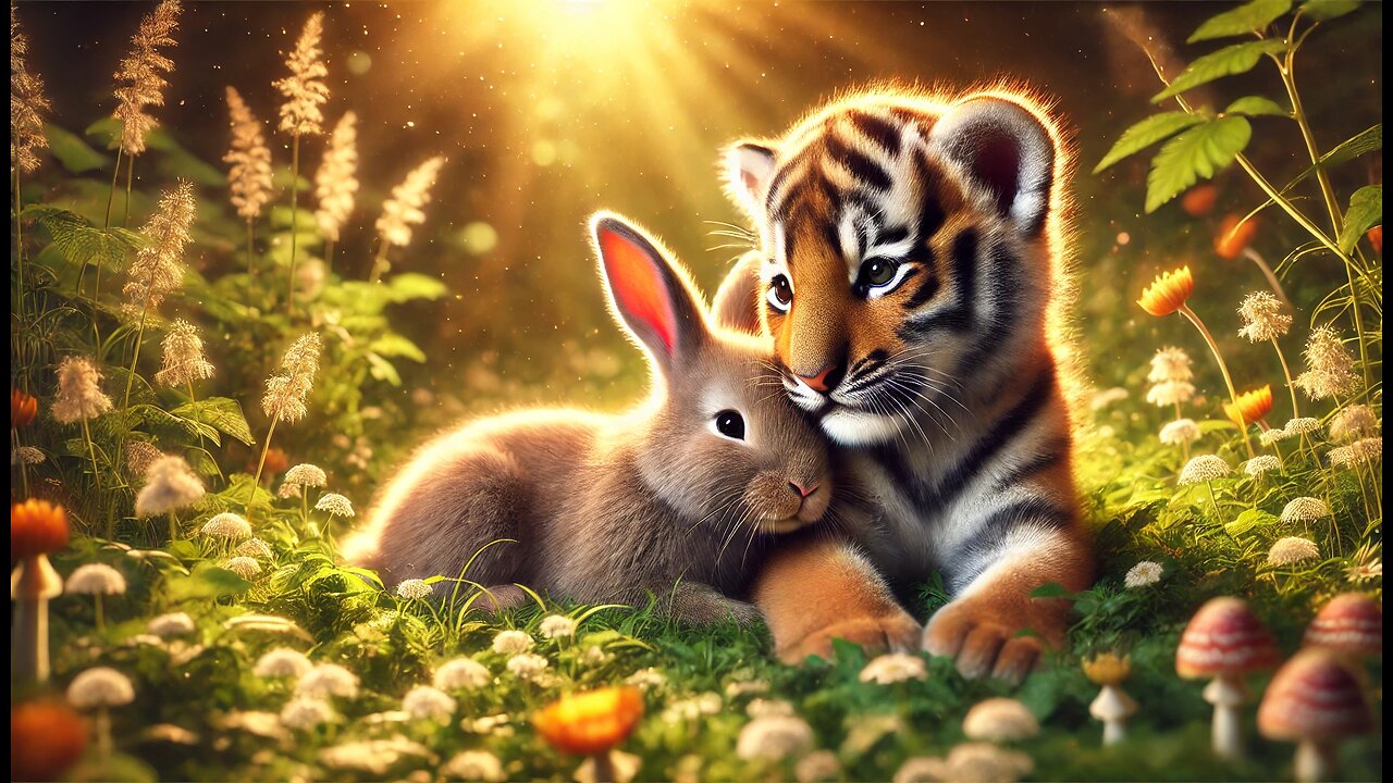 Fur-tastic Friendship: Tiger Cub Chooses Cuddles Over the Hunt with Bunny Bestie! 🐯❤️🐰