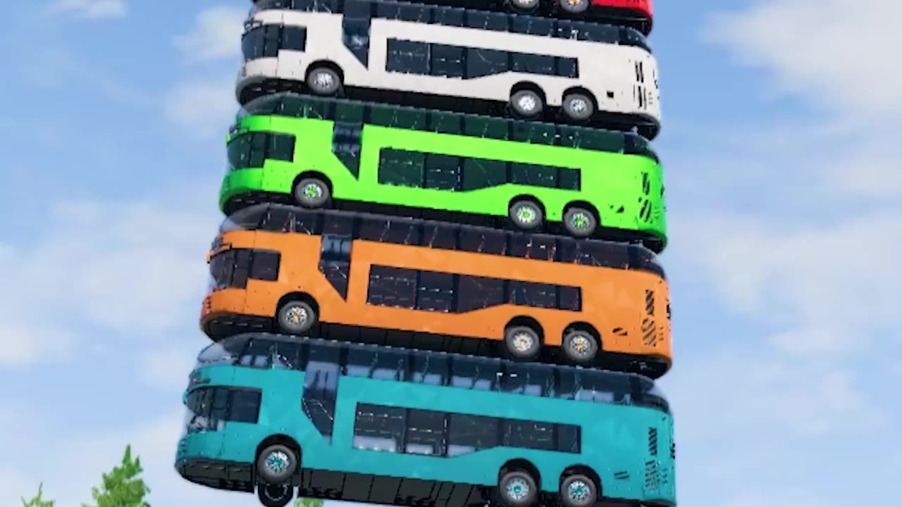 Mixed Colourful Capsule Bus Tower Crash - BeamNG Drive #beamngdrive