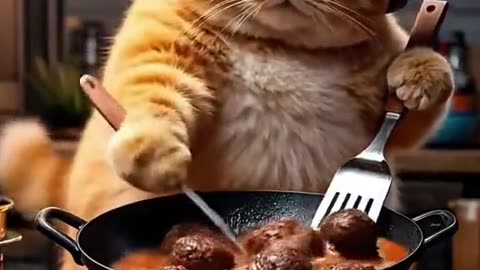 Master cat is making delicious food