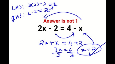 2x-2=4-x Answer is not 1. Many failed! Can you? #math #trending #explore #puzzles #algebra