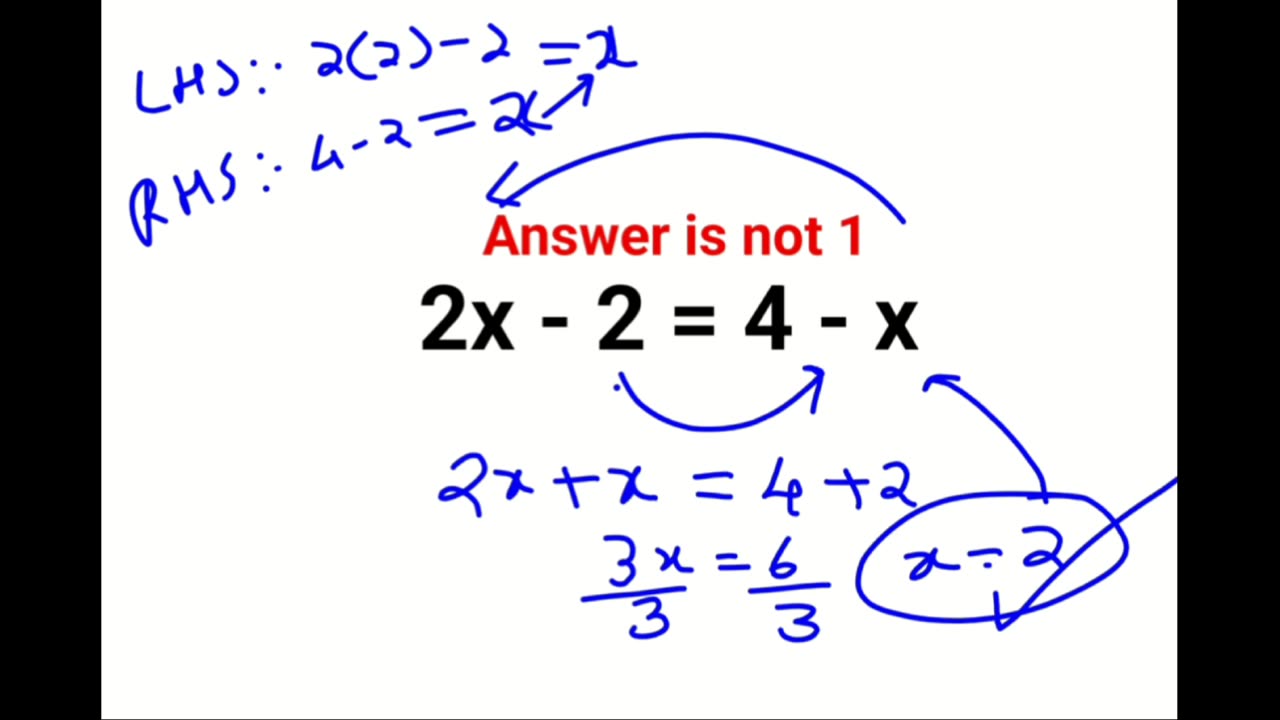 2x-2=4-x Answer is not 1. Many failed! Can you? #math #trending #explore #puzzles #algebra