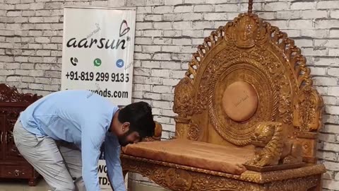 Royal Guru Ji Singhasan with Paduka in Teak Wood | Divine Throne of Faith & Devotion