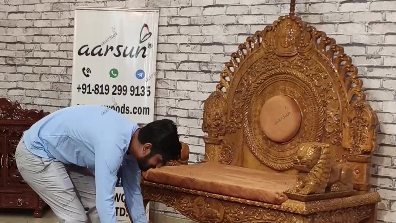 Royal Guru Ji Singhasan with Paduka in Teak Wood | Divine Throne of Faith & Devotion