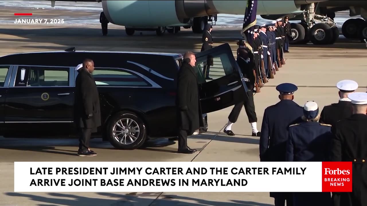 Late President Jimmy Carter Arrives At JBA Ahead Of The Funeral Service At The U.S. Capitol Rotunda