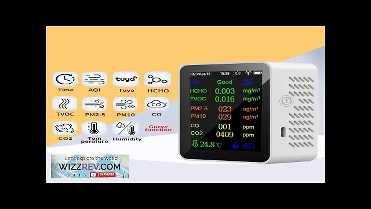 12-in-1 Air Quality Monitor Compact Portable Carbon Dioxide Detector with Real-Time Data Review