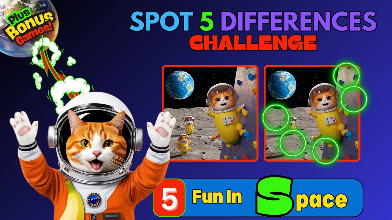 Fun In Space 🚀 ✨ SPOT THE DIFFERENCE 🪐 👽 | Quiz Game 📝❓ | Brain Break 🧠 | Banana Cat 😺 |