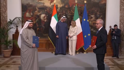 Meloni - Cerimonia di scambio di accordi tra Italia ed Emirati Arabi Uniti (24.02.25)