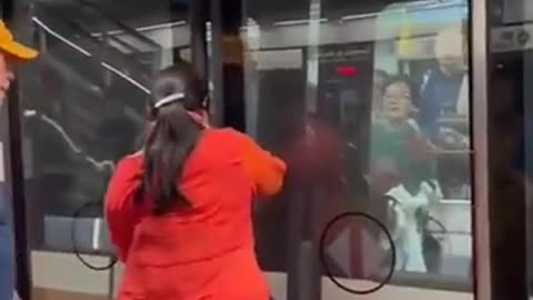 Woman jam MRT train door with walking cane