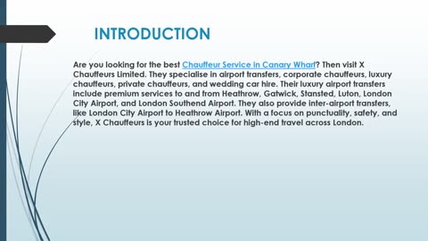 Best Chauffeur Service in Canary Wharf
