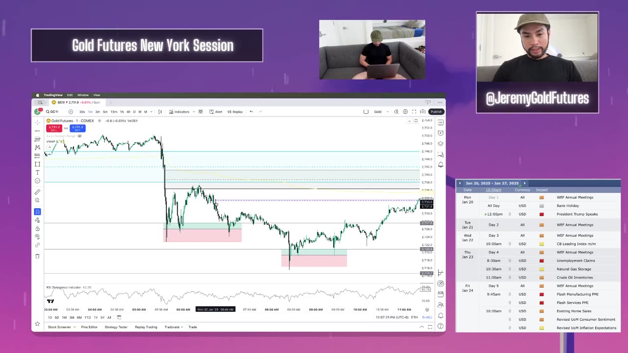 Gold Futures New York Session Journal January 20th MLK Day and Presidential Inauguration