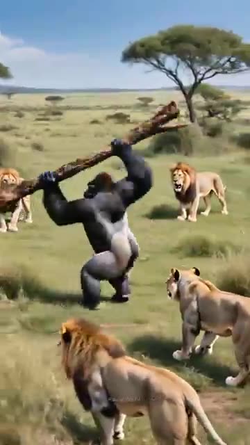 Lions Surround — But the Gorilla Fights Back! 🦍🦁 #animalbattle #animalfight