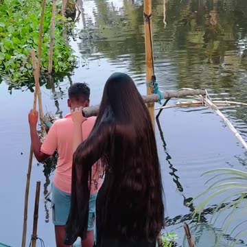 smooth silky long hair bun play