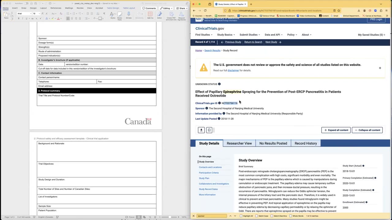 Completion of Health Canada form PSEAT for CTA application. Peivand Pirouzi, Ph.D.