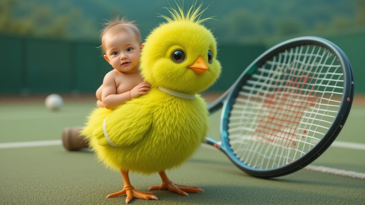 Giggles Galore: Baby Rides a Giant Fluffy Chick