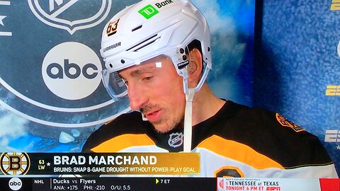 Bruins LW #63 Brad Marchand in between periods interview