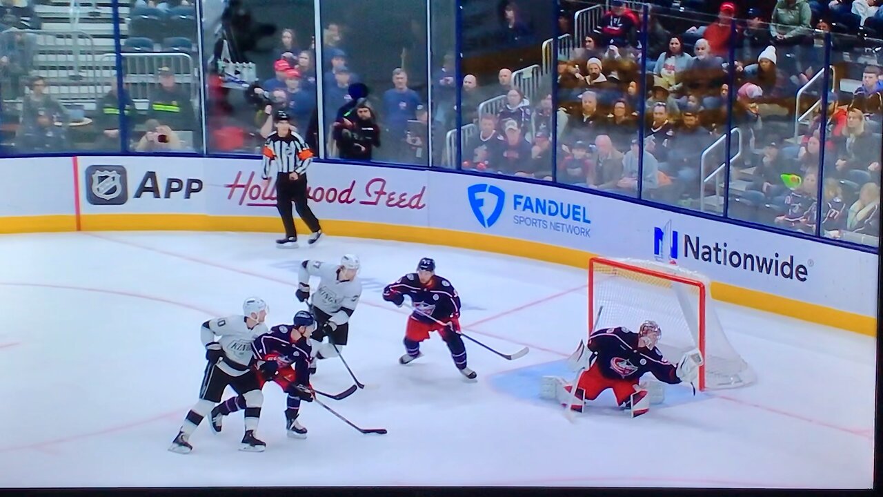 CBJ G #90 Elvis Merzlikins w/BIG Glove Save