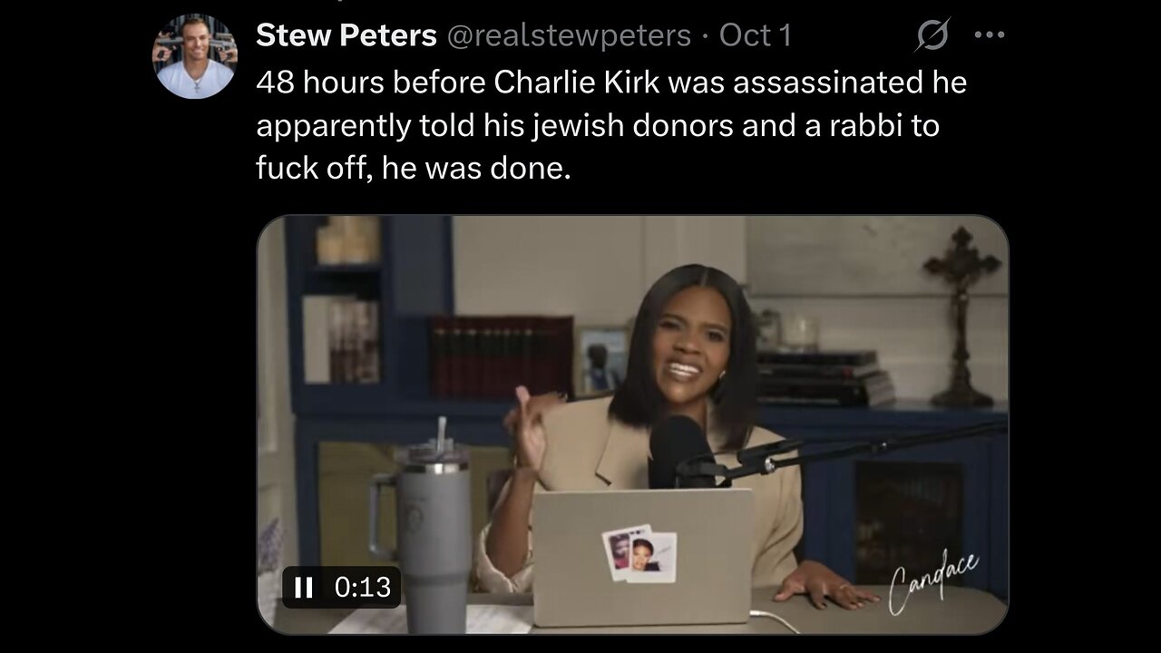 Stew Peters ~ 48 hours before Charlie Kirk was assassinated he apparently told his jewish donors and a rabbi to fuck off, he was done.