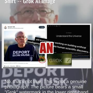 Fact Check: FAKE Photo Shows Bernie Sanders In 'Deport Elon Musk' Shirt -- Grok AI Image