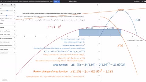 Math 225 Section 3.3 Question 12 (Maximize the area of the rectangle)