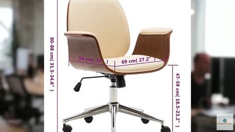 vidaXL Cream Artificial Leather Office Chair with Bent Wood Frame and Adjustable