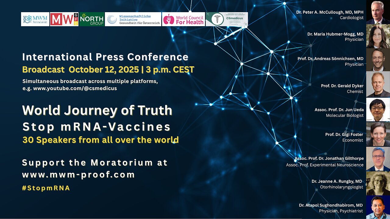 Stop mRNA. RISKWARNING: World Journey of Truth about mRNA-Va**ines. 30 Speakers from 20 countries.