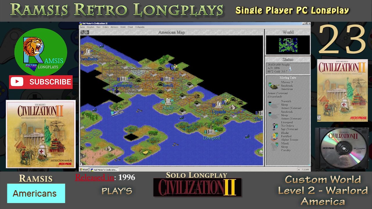 Sid Meier's Civilization II | 1996 | Windows PC | Warlord | America - Episode #23 | Let's Play