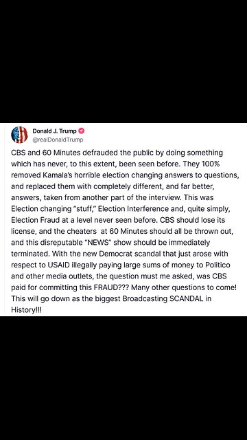 The FCC is now considering REVOKING CBS's broadcast license after deceptively editing Kamala Harris's 60 Minutes interview