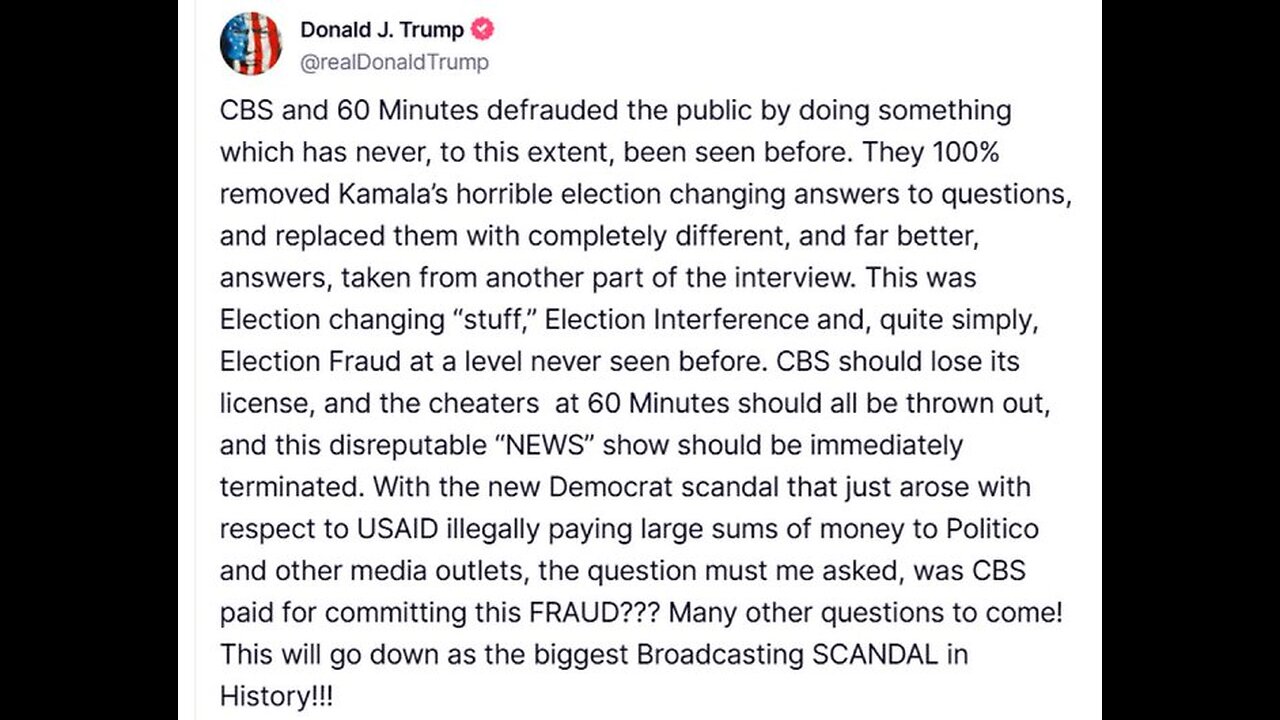 The FCC is now considering REVOKING CBS's broadcast license after deceptively editing Kamala Harris's 60 Minutes interview