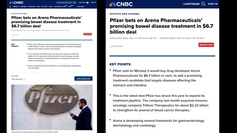 Pfizer buying ＂Arena Inc＂ to treat immuno-inflammatory diseases from Covid-19 vaccine