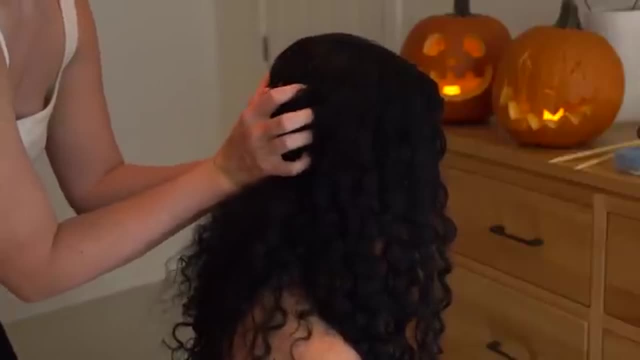 ASMR 🎃🖤 Curly Hair Play and Tingly Back Tracing on Audrey (Whispers, Fall, Halloween