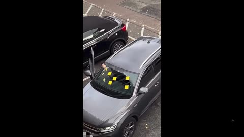 Moron Parker is not too happy with all of the retard parking stickers on his car