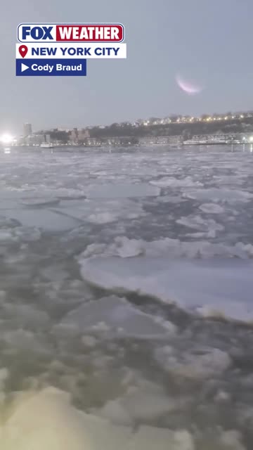 ICE ON THE HUDSON: The Hudson River has been taken over by floating ice chunks as New York City