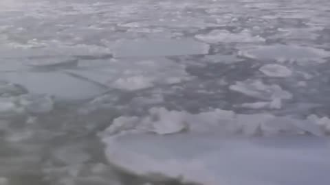 ICE ON THE HUDSON: The Hudson River has been taken over by floating ice chunks as New York City